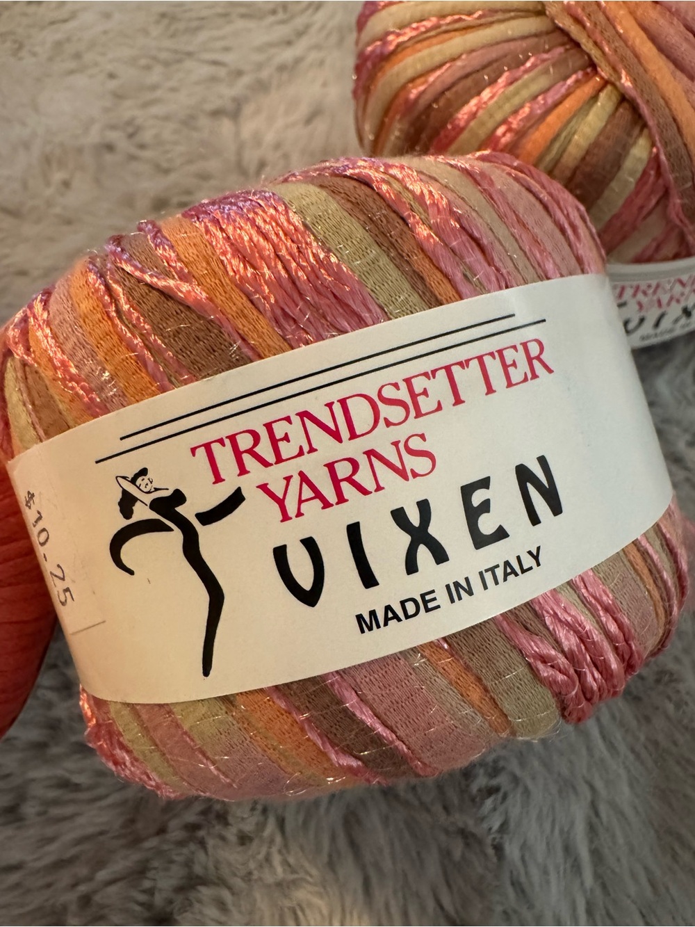 TrRENDSETTER YARNS VIXON 2 NEW Skeins Ribbon Yarn Shimmer Pink Coral  50yds each